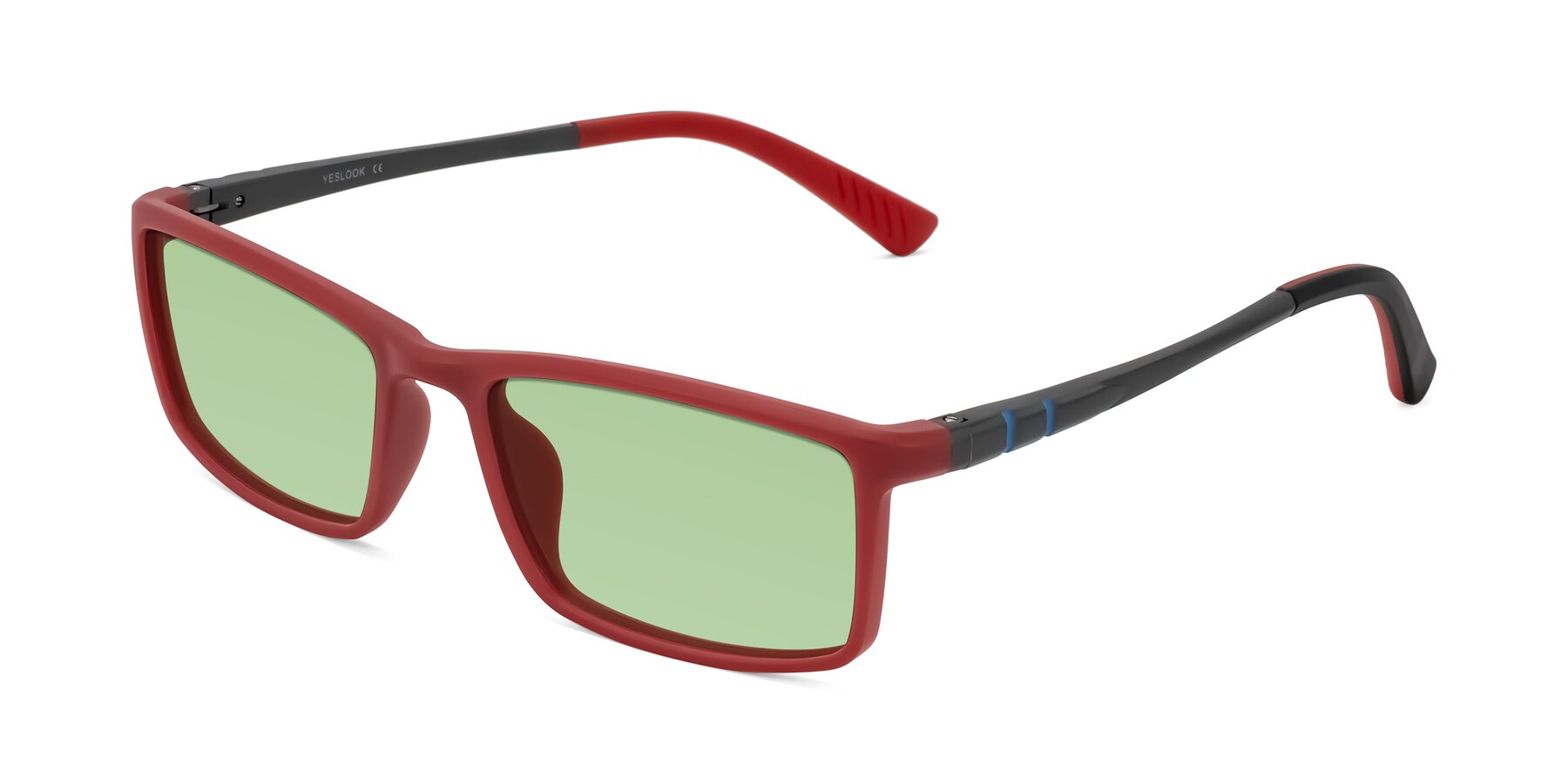 Angle of Kordii in Matte Red/Silver with Medium Green Tinted Lenses