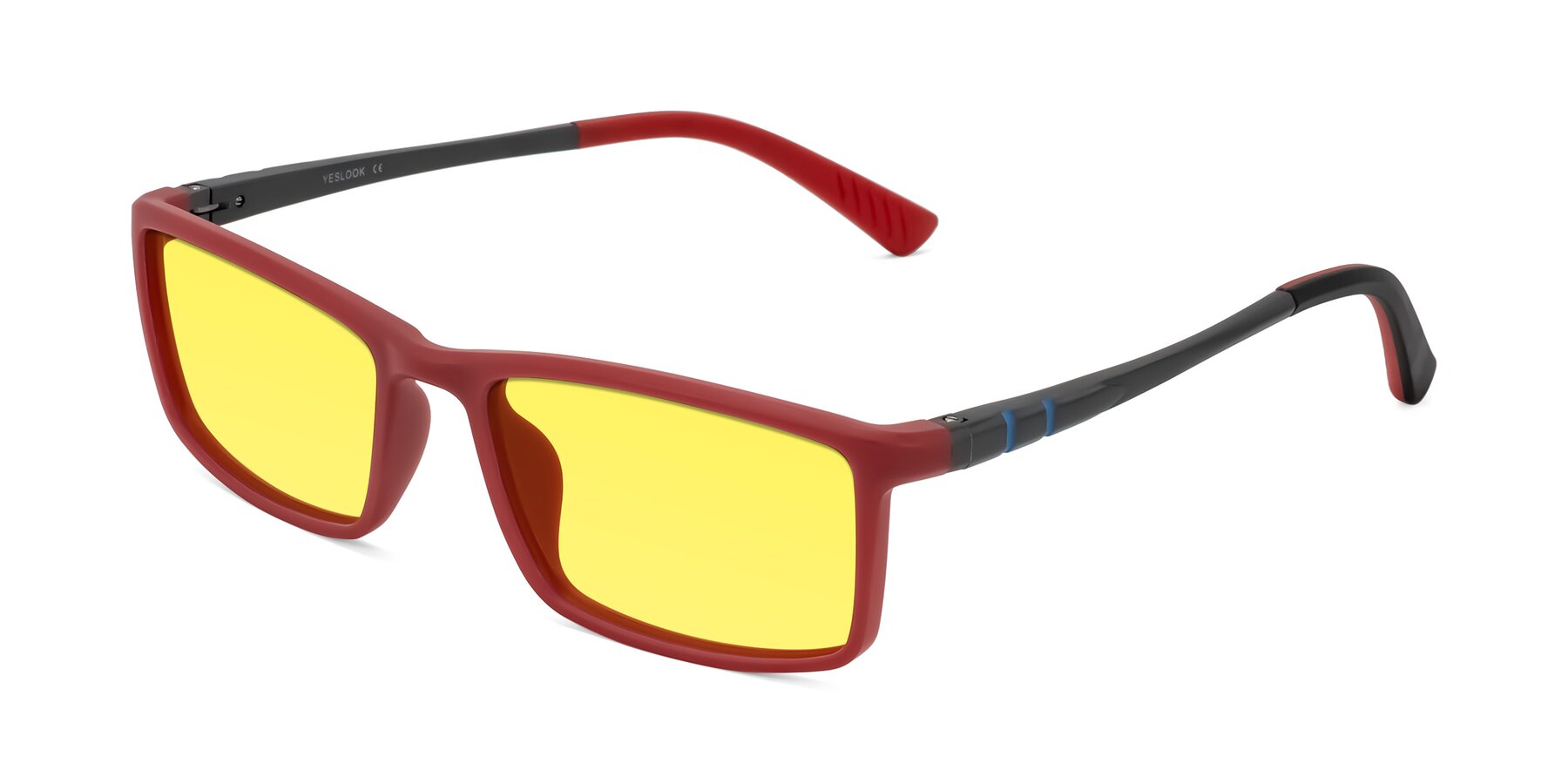 Angle of Kordii in Matte Red/Silver with Medium Yellow Tinted Lenses