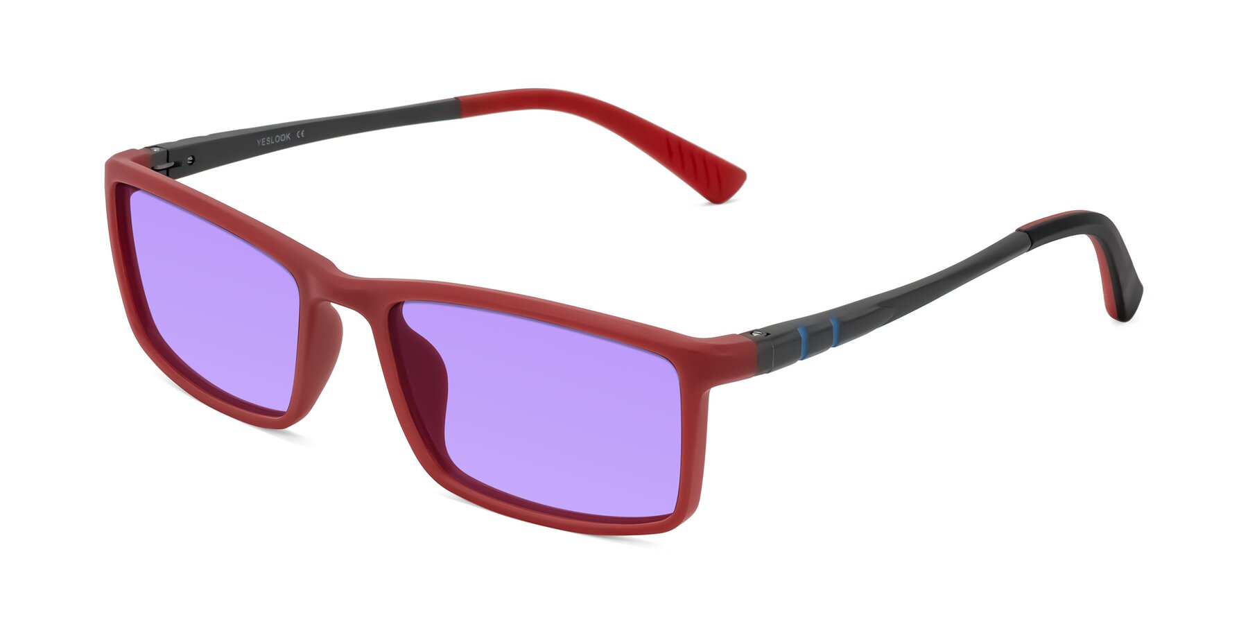 Angle of Kordii in Matte Red/Silver with Medium Purple Tinted Lenses