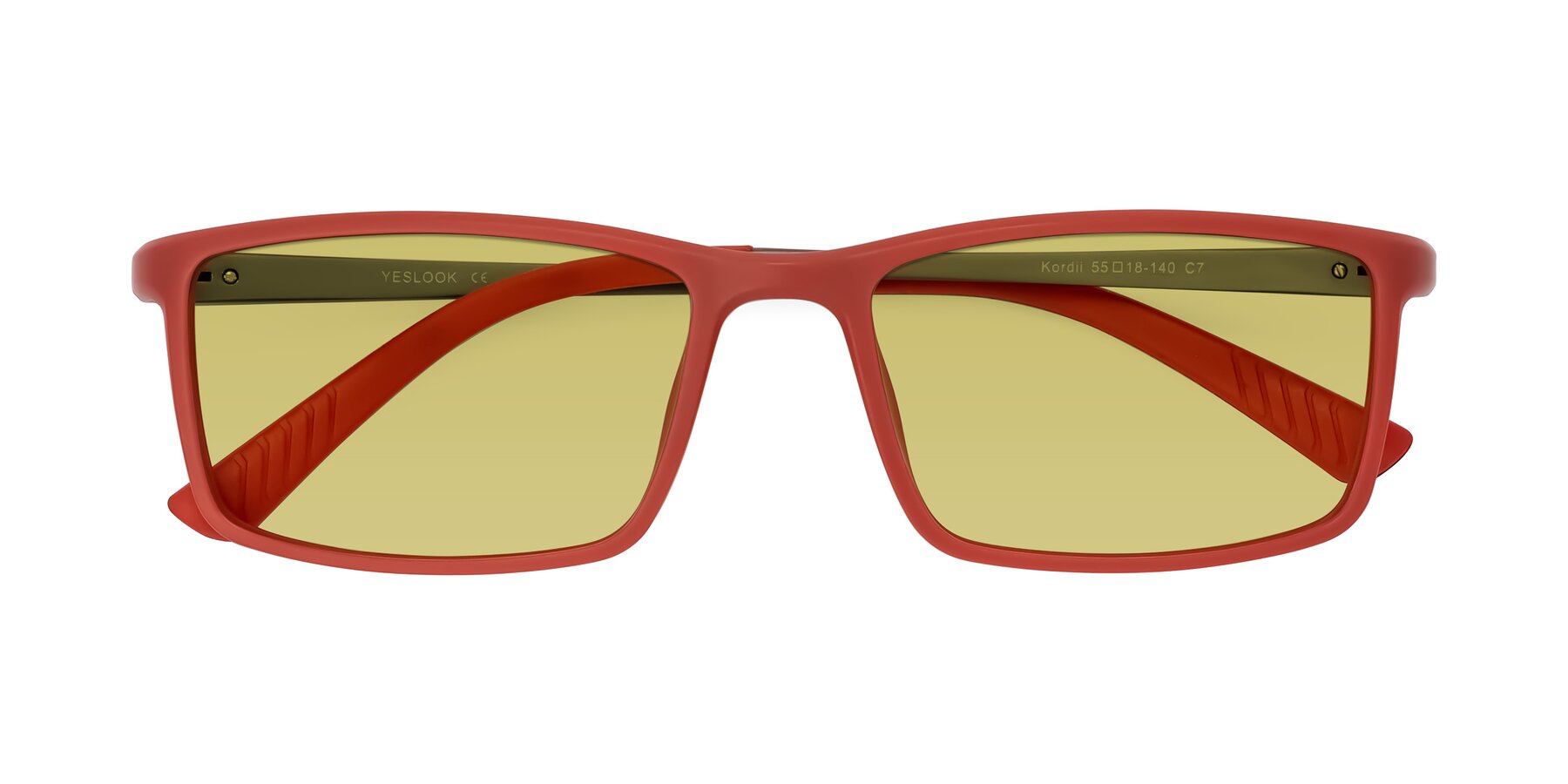 Folded Front of Kordii in Matte Red/Silver with Medium Champagne Tinted Lenses