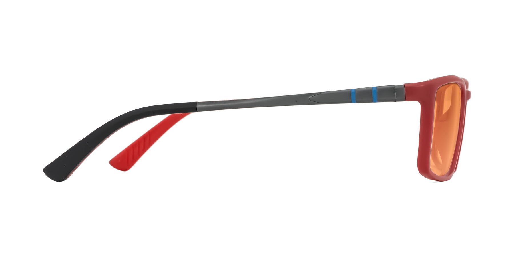 Side of Kordii in Matte Red/Silver with Medium Orange Tinted Lenses
