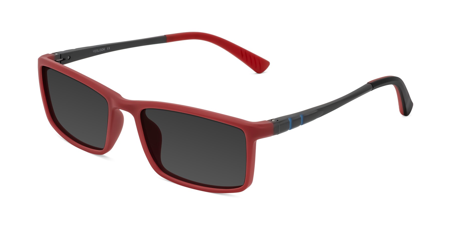 Angle of Kordii in Matte Red/Silver with Gray Tinted Lenses