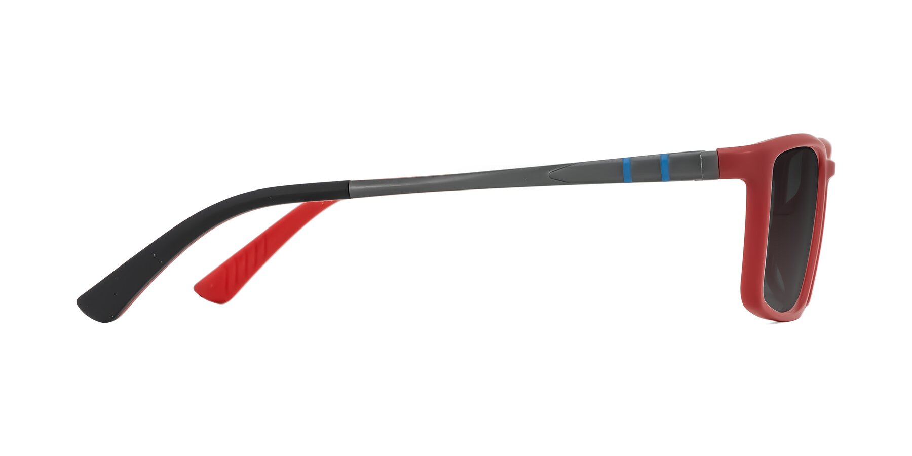 Side of Kordii in Matte Red/Silver with Gray Tinted Lenses