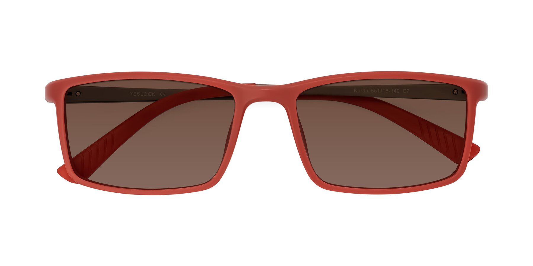 Folded Front of Kordii in Matte Red/Silver with Brown Tinted Lenses