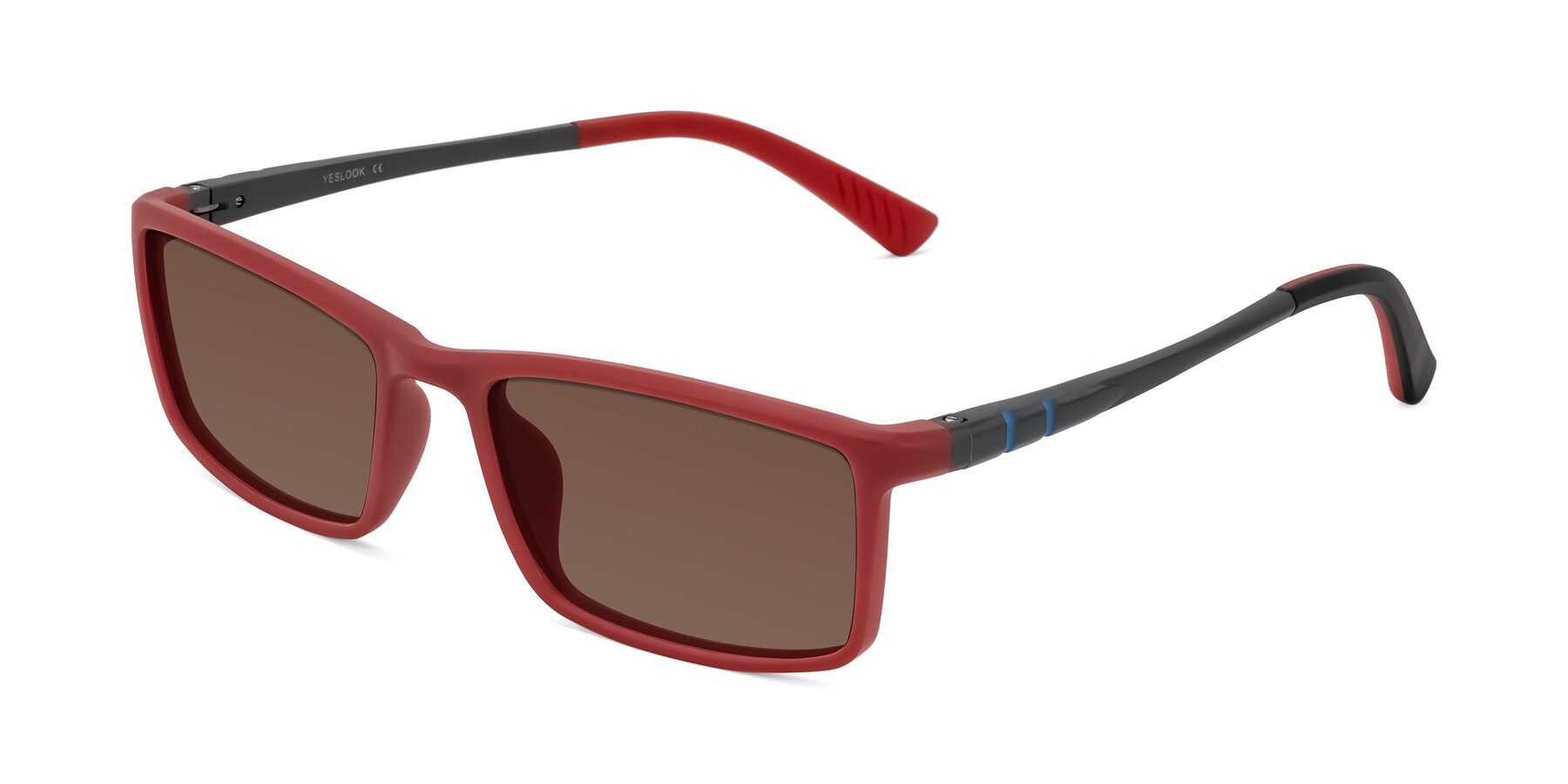 Angle of Kordii in Matte Red/Silver with Brown Tinted Lenses