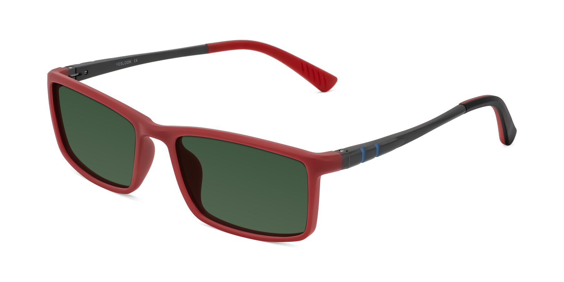 Angle of Kordii in Matte Red/Silver with Green Tinted Lenses