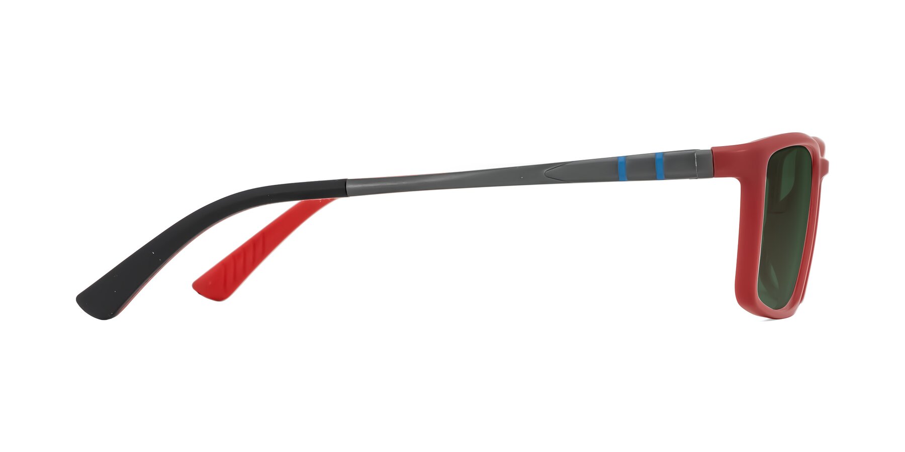Side of Kordii in Matte Red/Silver with Green Tinted Lenses