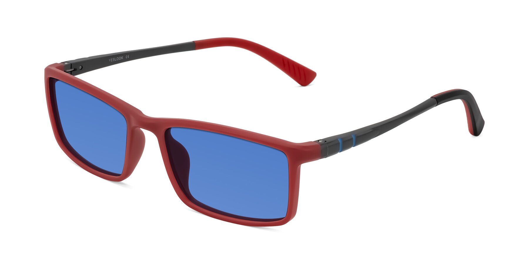 Angle of Kordii in Matte Red/Silver with Blue Tinted Lenses