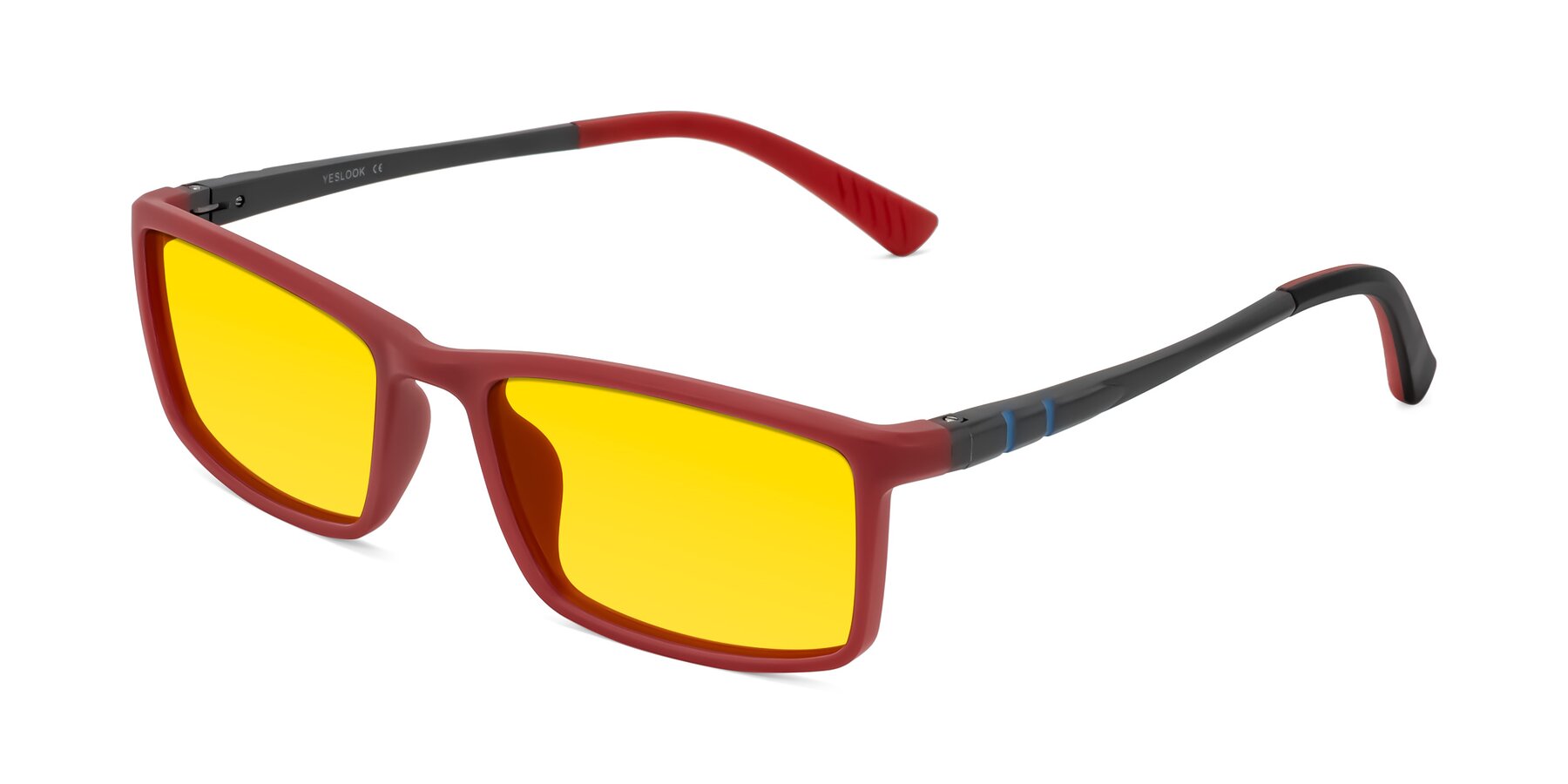 Angle of Kordii in Matte Red/Silver with Yellow Tinted Lenses
