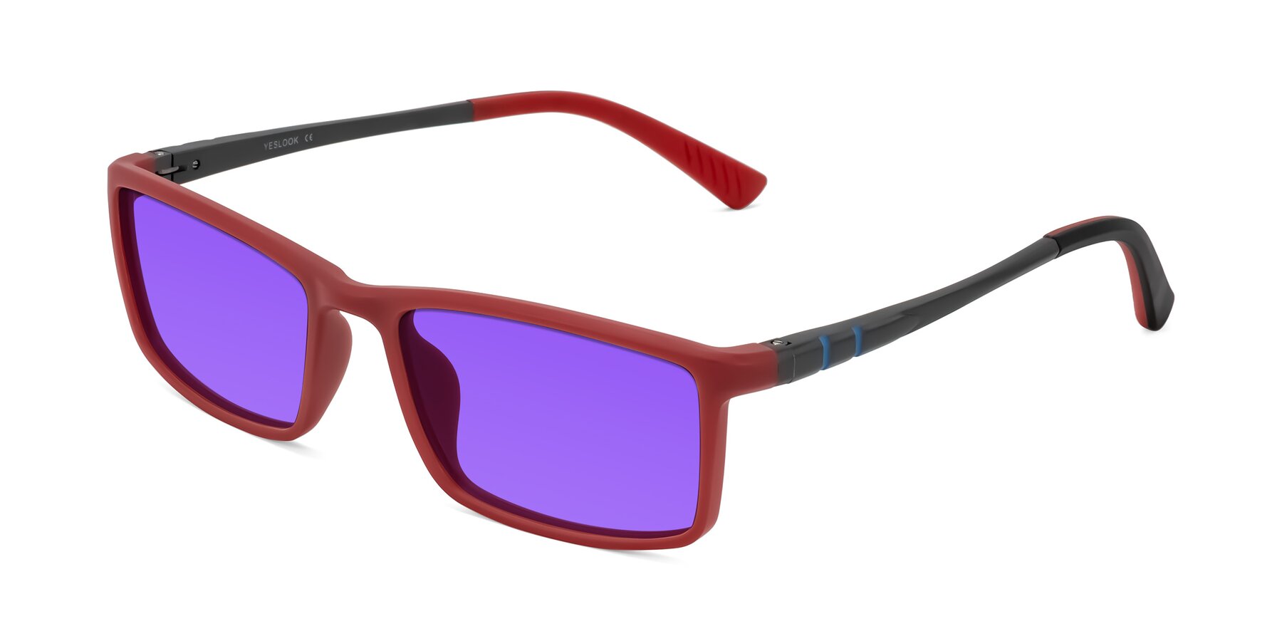 Angle of Kordii in Matte Red/Silver with Purple Tinted Lenses