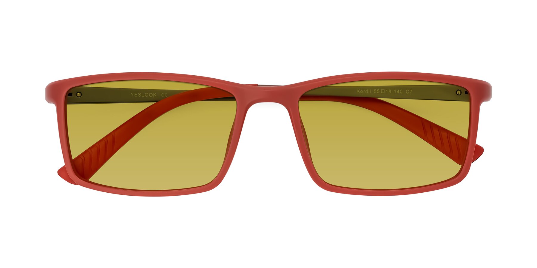 Folded Front of Kordii in Matte Red/Silver with Champagne Tinted Lenses