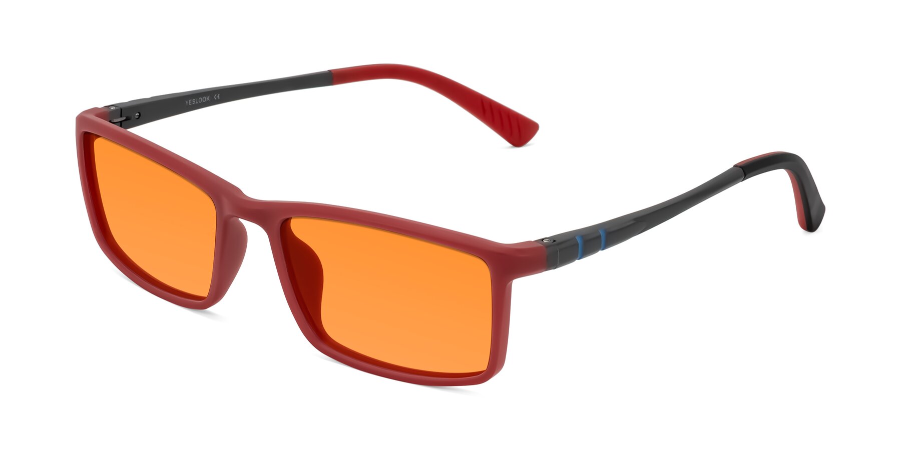Angle of Kordii in Matte Red/Silver with Orange Tinted Lenses