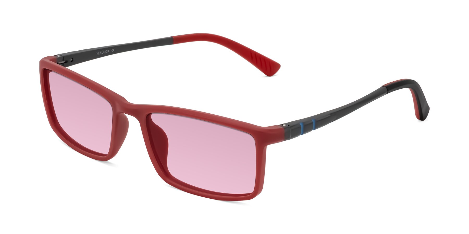 Angle of Kordii in Matte Red/Silver with Light Wine Tinted Lenses