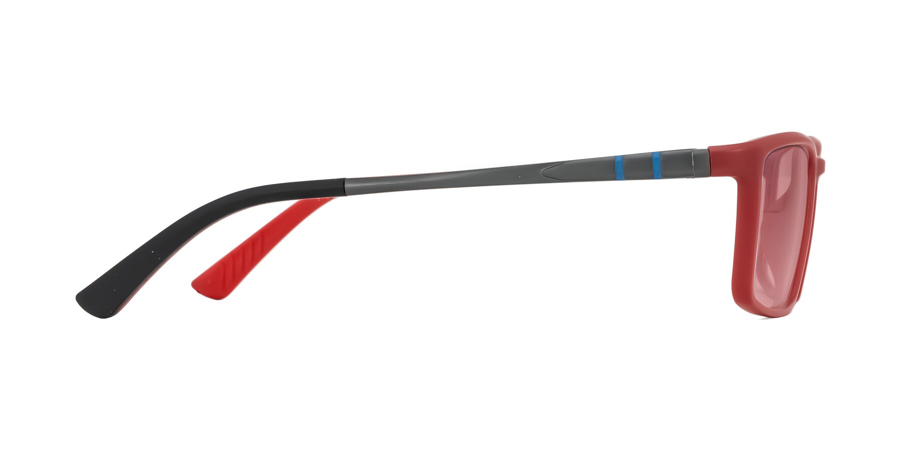 Side of Kordii in Matte Red/Silver with Medium Garnet Tinted Lenses