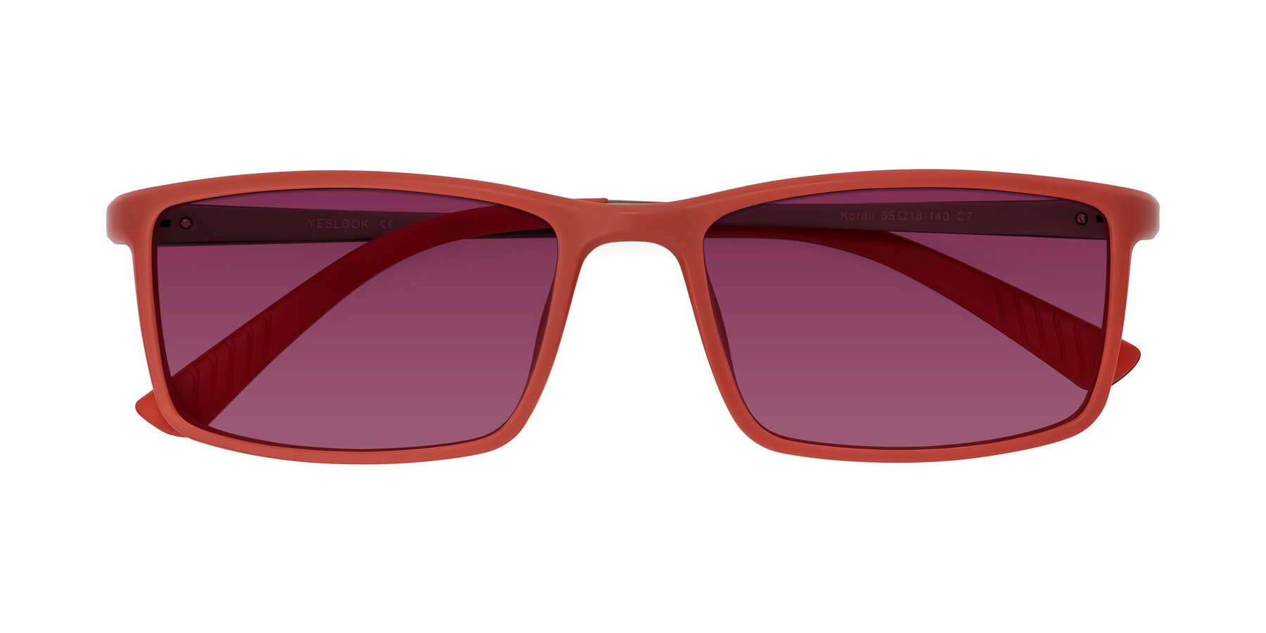 Folded Front of Kordii in Matte Red/Silver with Wine Tinted Lenses