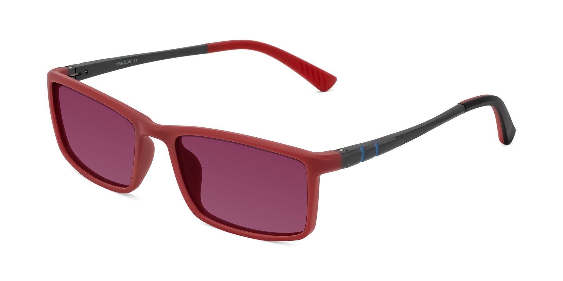 Angle of Kordii in Matte Red/Silver with Wine Tinted Lenses