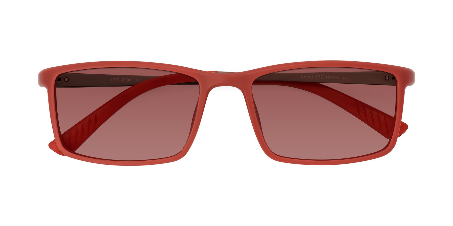 Folded Front of Kordii in Matte Red/Silver with Garnet Tinted Lenses