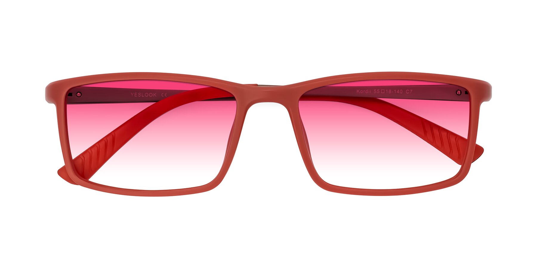 Folded Front of Kordii in Matte Red/Silver with Pink Gradient Lenses