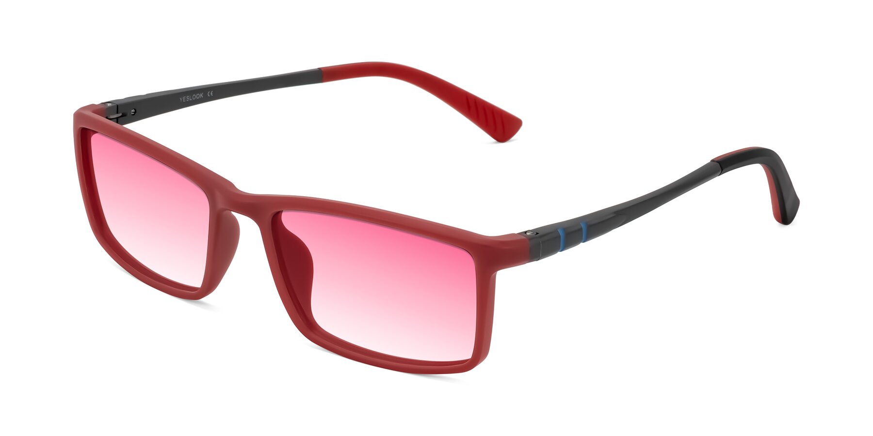 Angle of Kordii in Matte Red/Silver with Pink Gradient Lenses