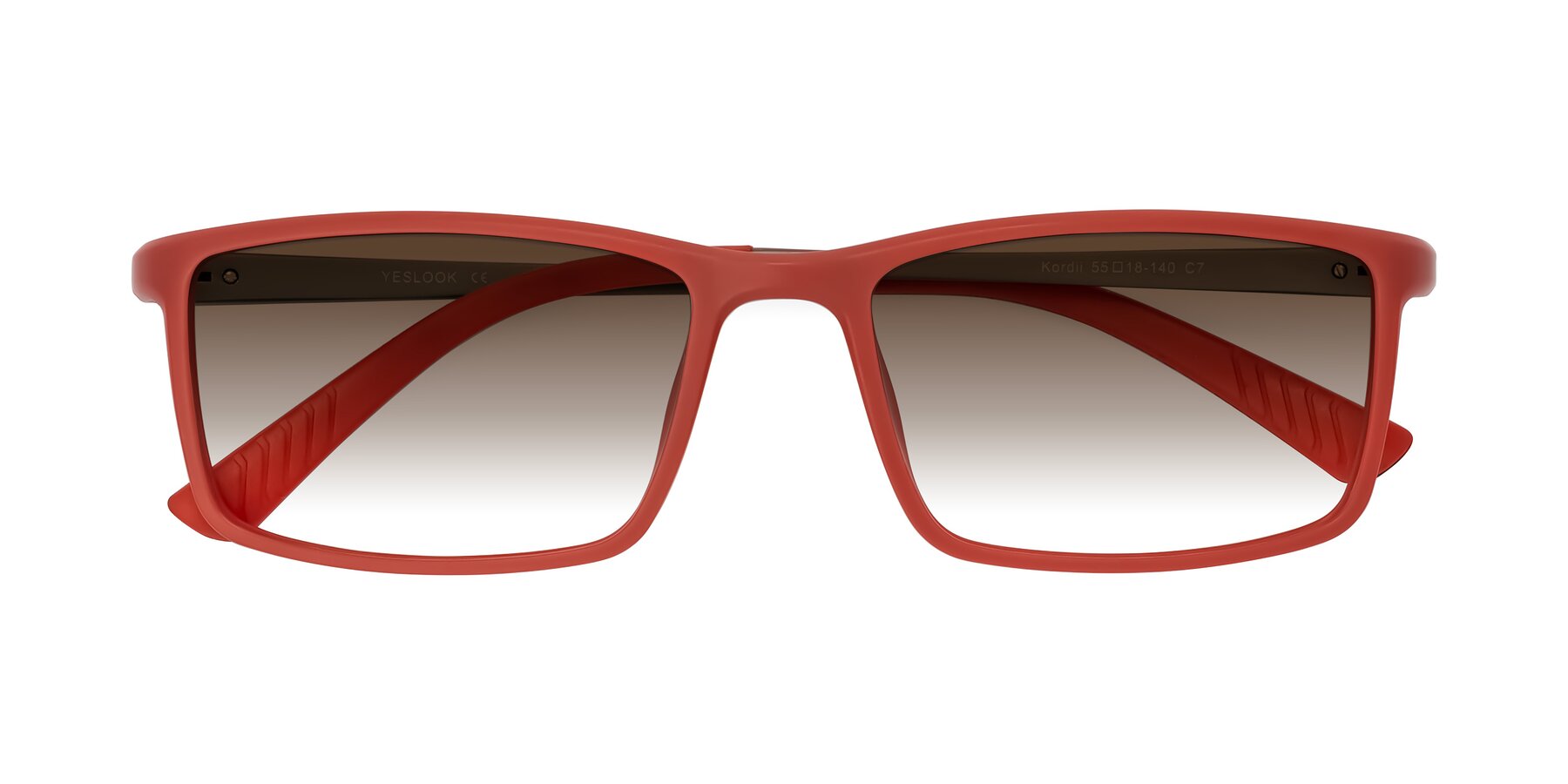 Folded Front of Kordii in Matte Red/Silver with Brown Gradient Lenses