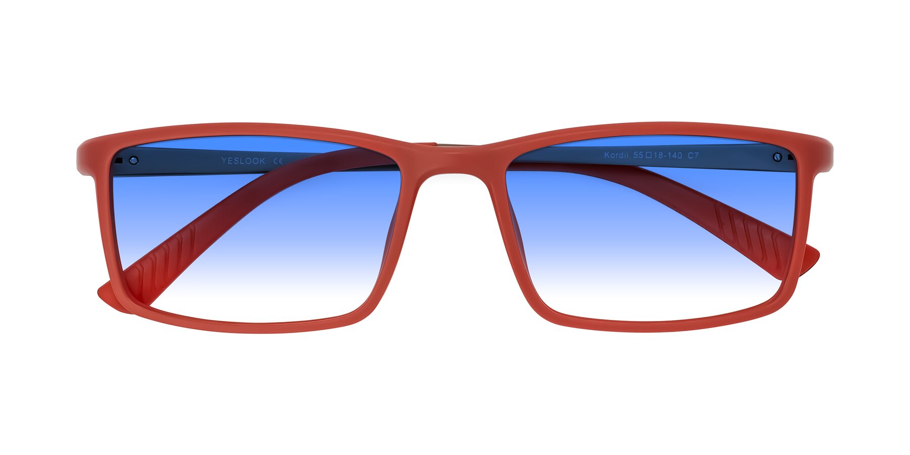 Folded Front of Kordii in Matte Red/Silver with Blue Gradient Lenses