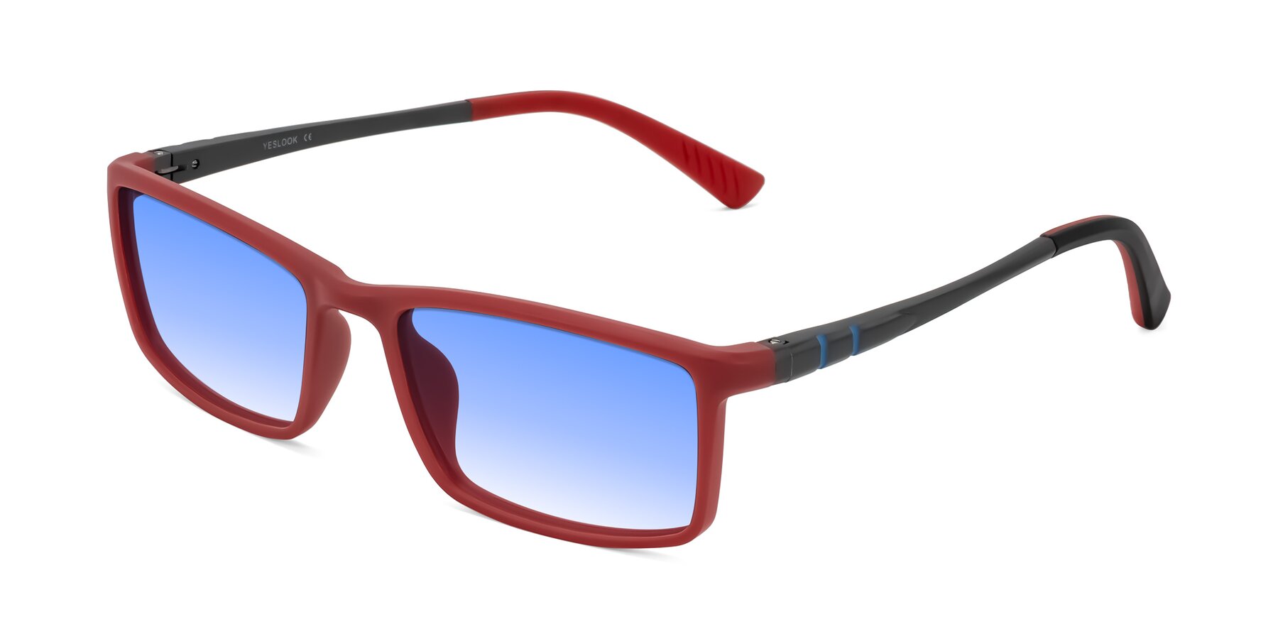 Angle of Kordii in Matte Red/Silver with Blue Gradient Lenses