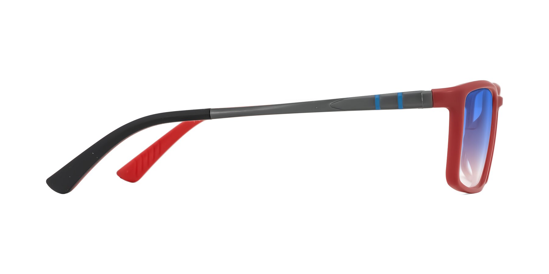 Side of Kordii in Matte Red/Silver with Blue Gradient Lenses