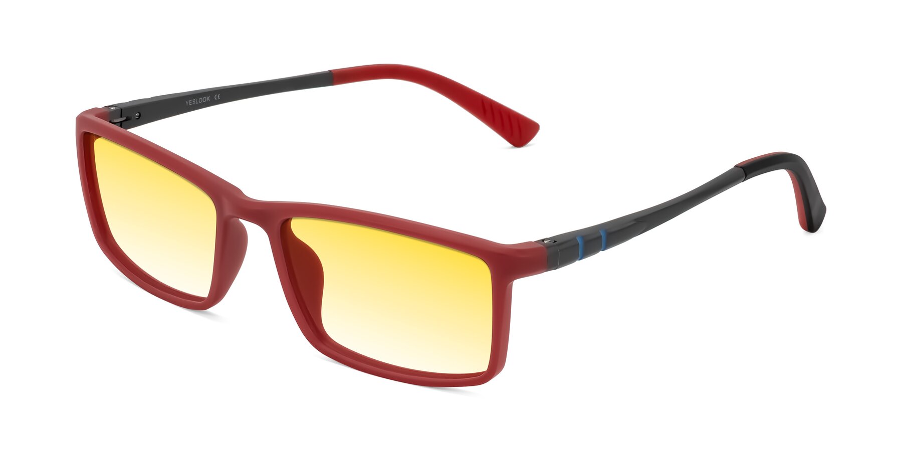 Angle of Kordii in Matte Red/Silver with Yellow Gradient Lenses