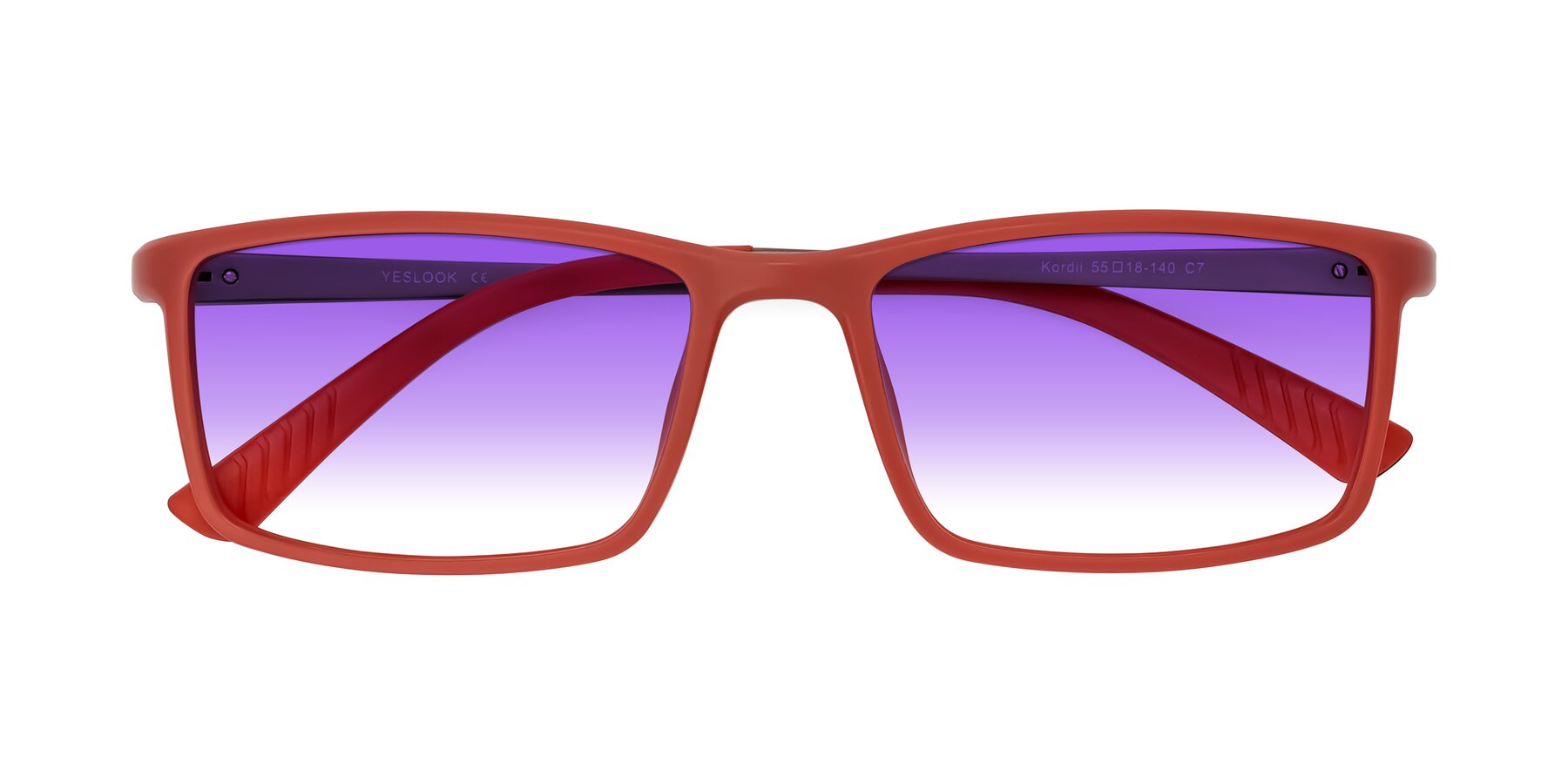 Folded Front of Kordii in Matte Red/Silver with Purple Gradient Lenses
