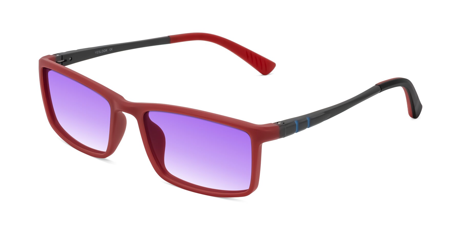 Angle of Kordii in Matte Red/Silver with Purple Gradient Lenses