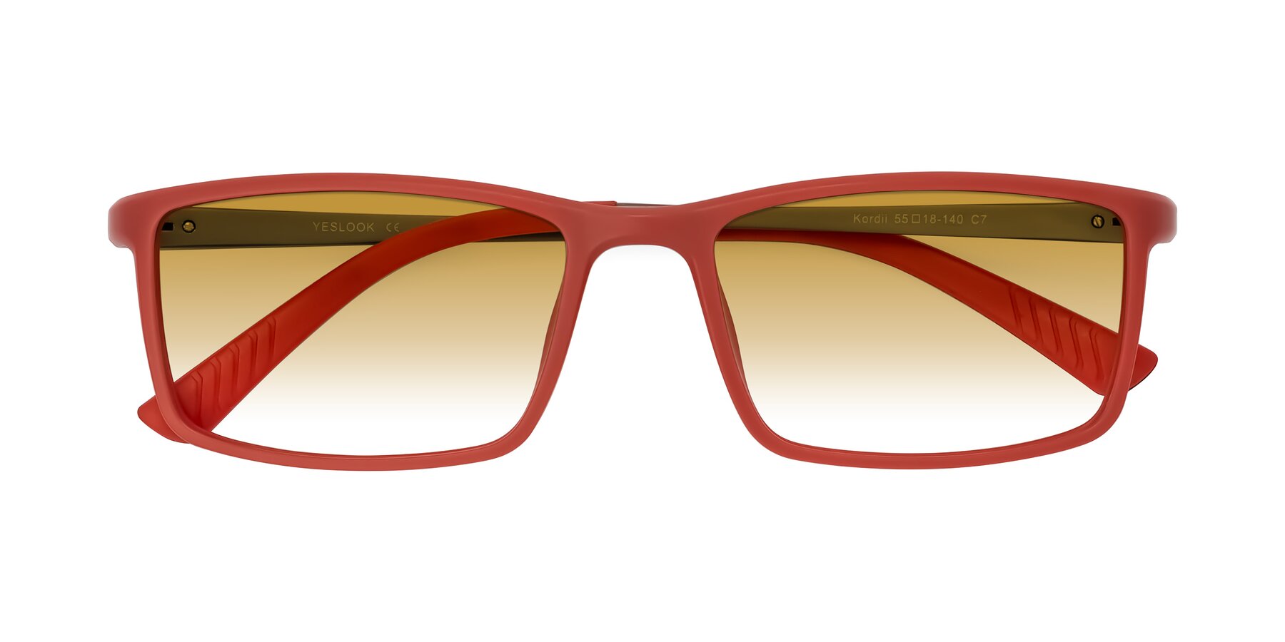 Folded Front of Kordii in Matte Red/Silver with Champagne Gradient Lenses