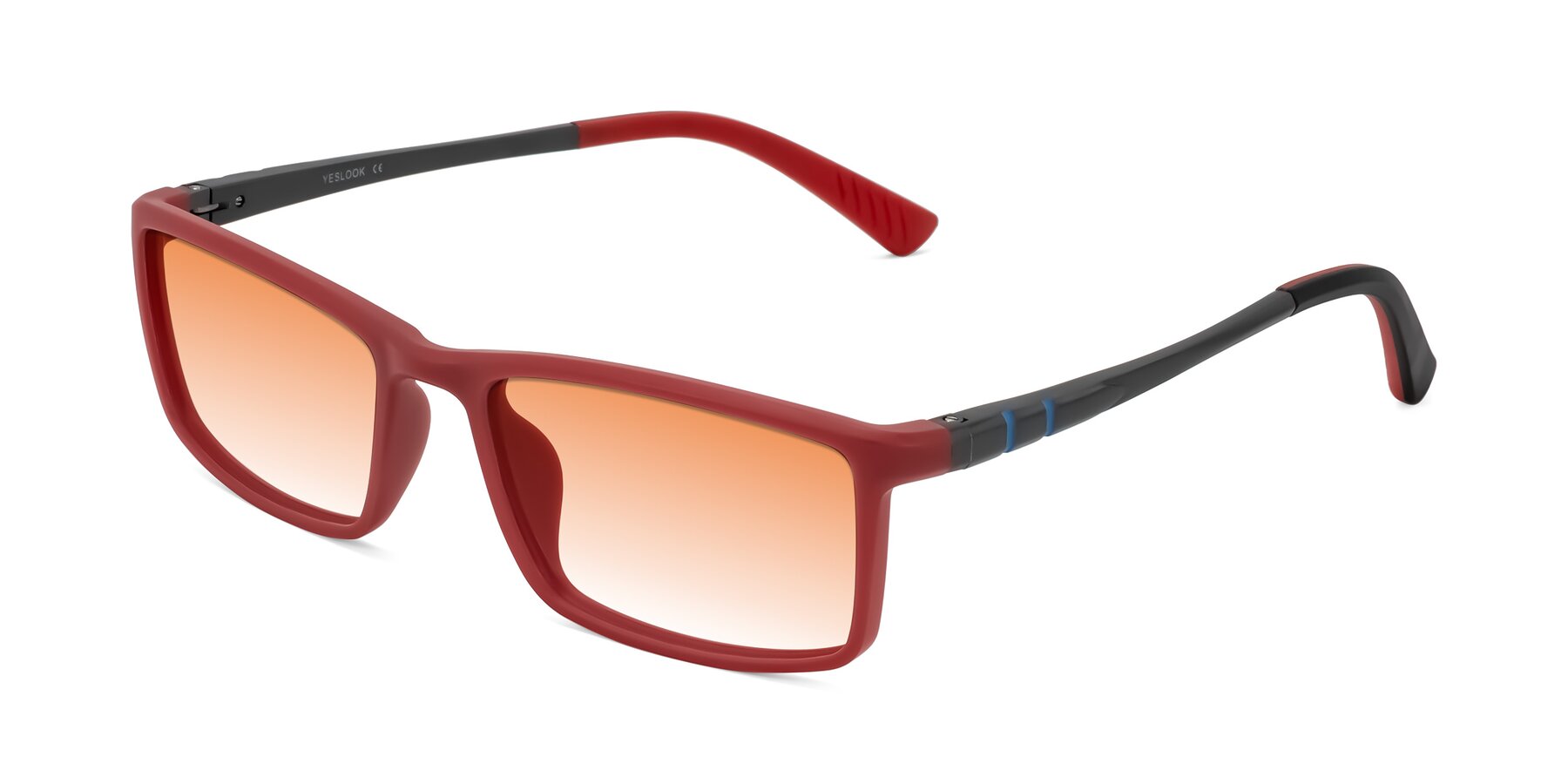 Angle of Kordii in Matte Red/Silver with Orange Gradient Lenses