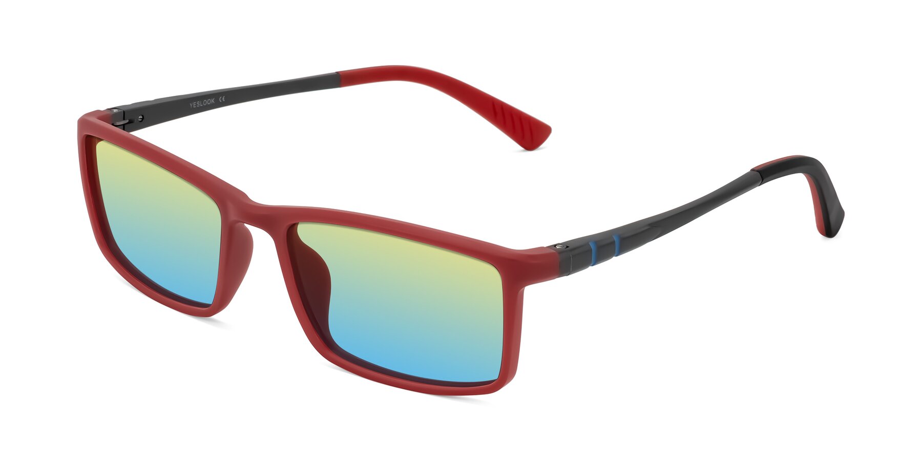 Angle of Kordii in Matte Red/Silver with Yellow / Blue Gradient Lenses