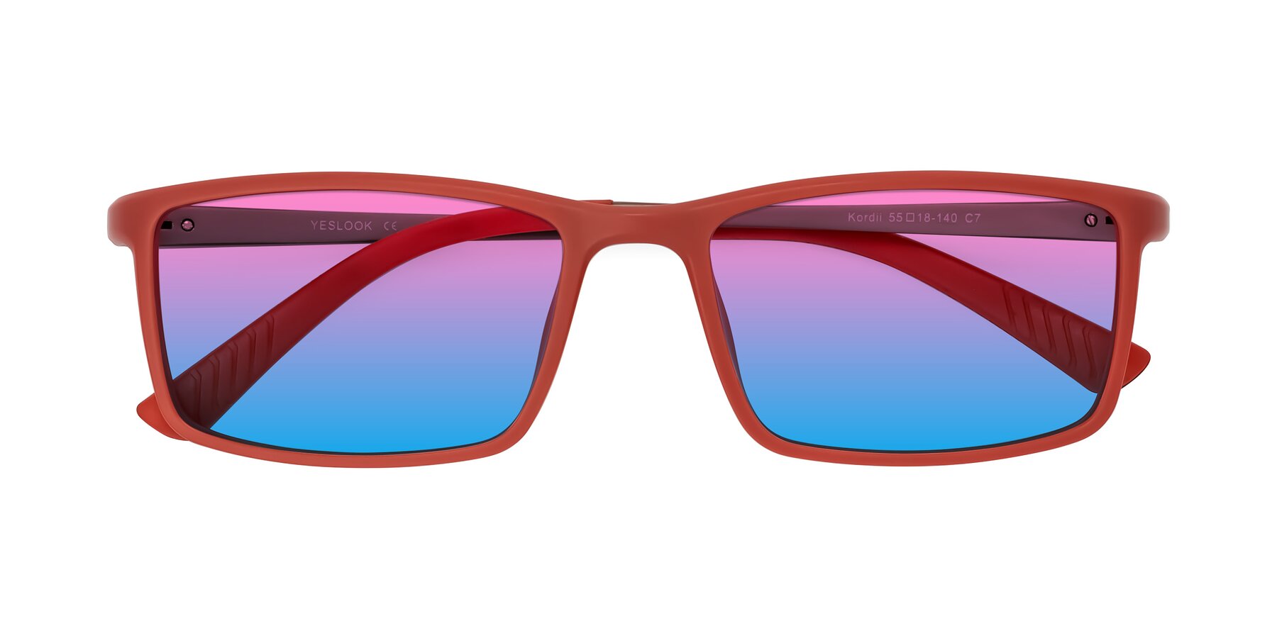 Folded Front of Kordii in Matte Red/Silver with Pink / Blue Gradient Lenses