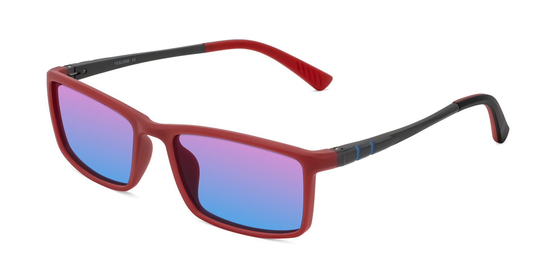 Angle of Kordii in Matte Red/Silver with Pink / Blue Gradient Lenses