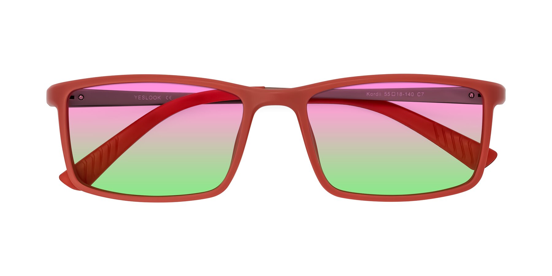 Folded Front of Kordii in Matte Red/Silver with Pink / Green Gradient Lenses