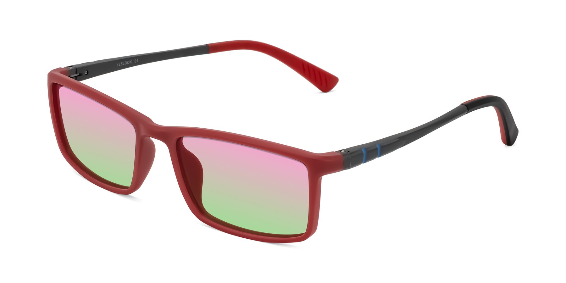 Angle of Kordii in Matte Red/Silver with Pink / Green Gradient Lenses