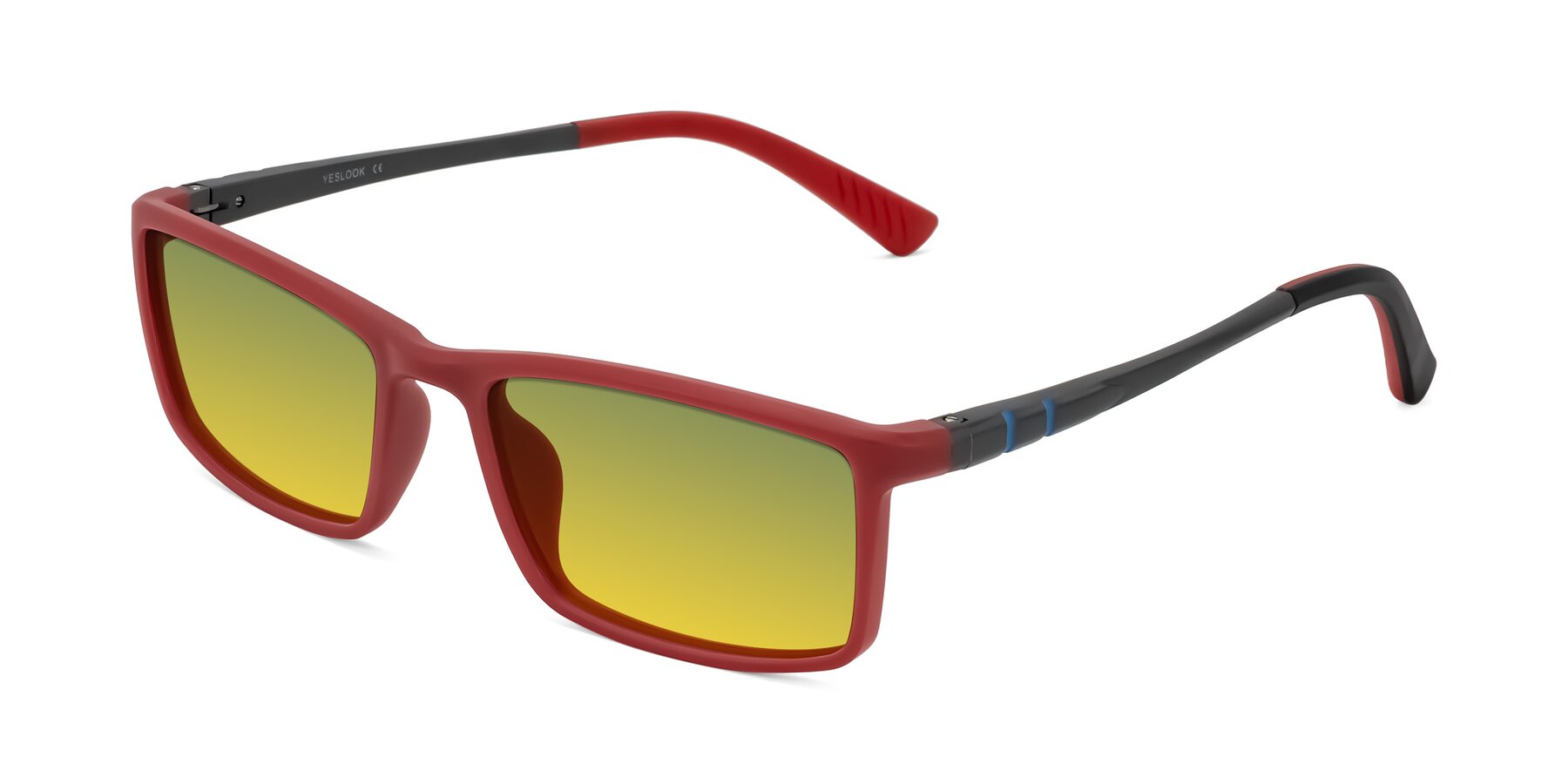 Angle of Kordii in Matte Red/Silver with Green / Yellow Gradient Lenses