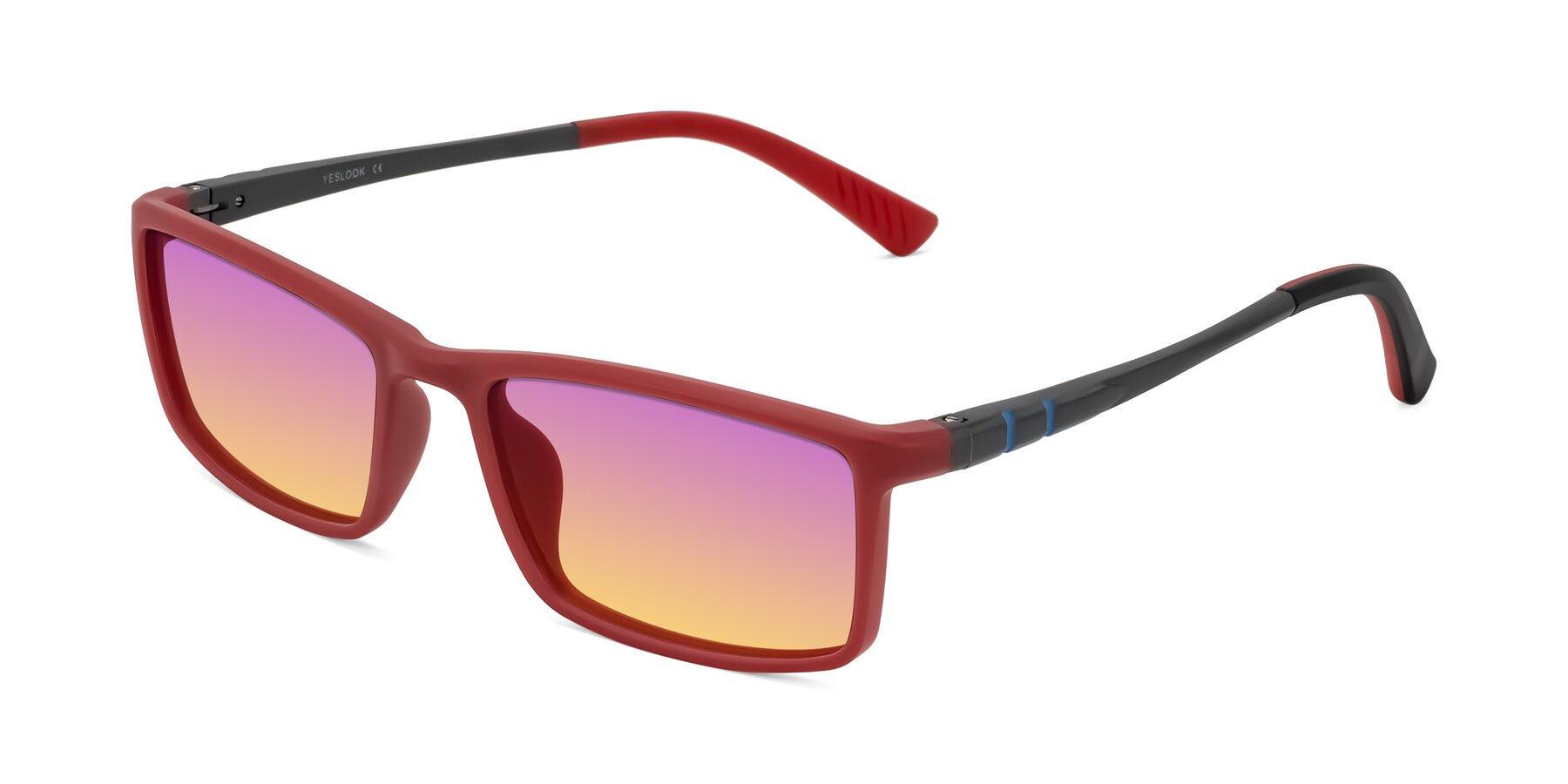 Angle of Kordii in Matte Red/Silver with Purple / Yellow Gradient Lenses