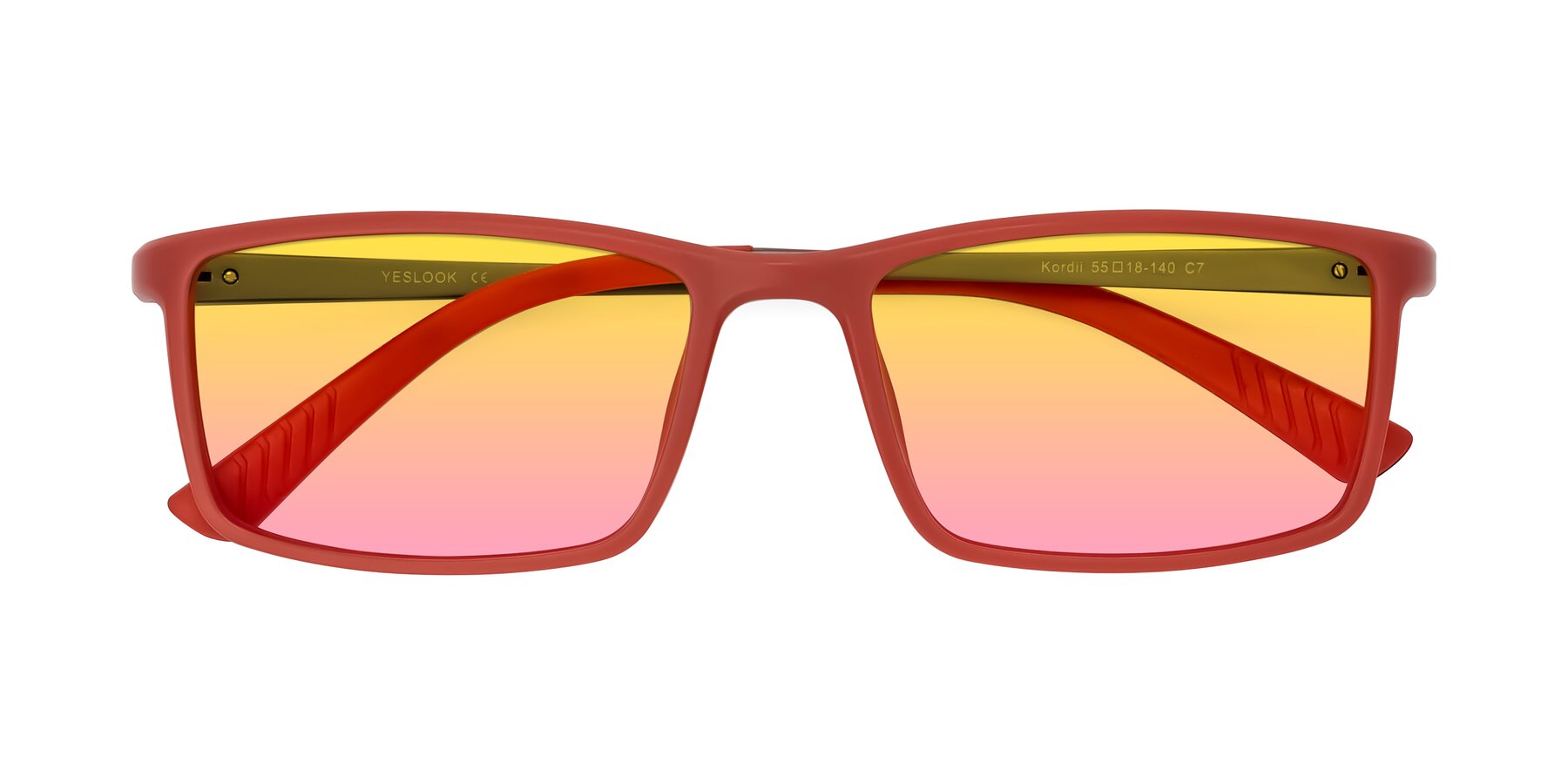 Folded Front of Kordii in Matte Red/Silver with Yellow / Pink Gradient Lenses