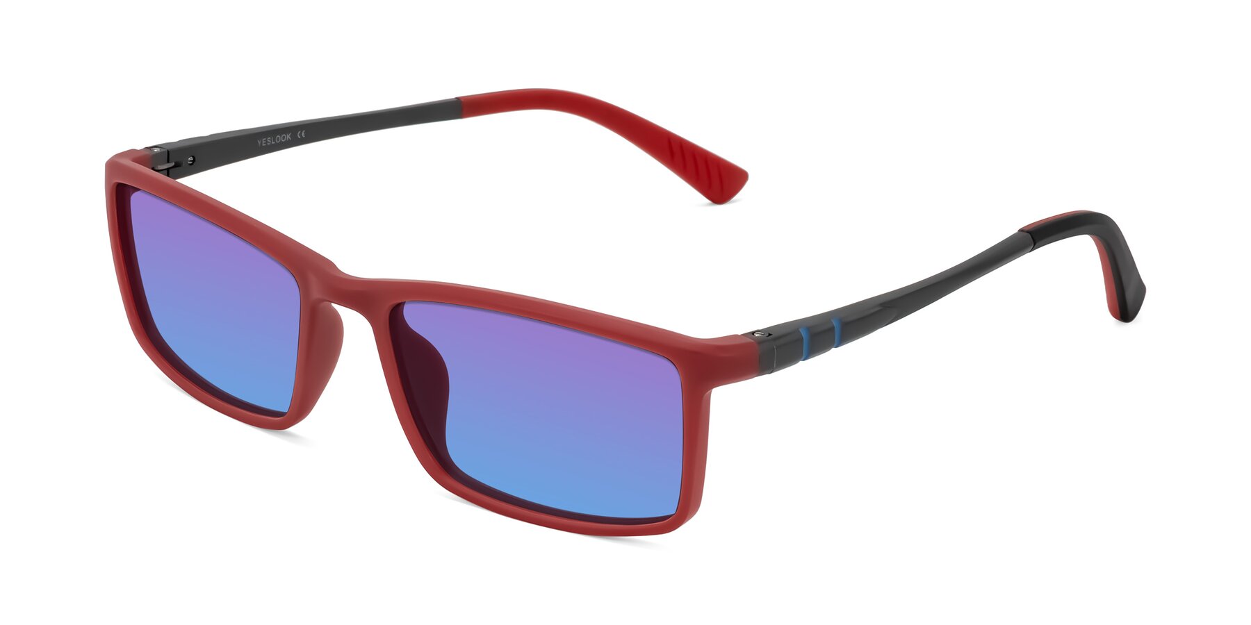 Angle of Kordii in Matte Red/Silver with Purple / Blue Gradient Lenses
