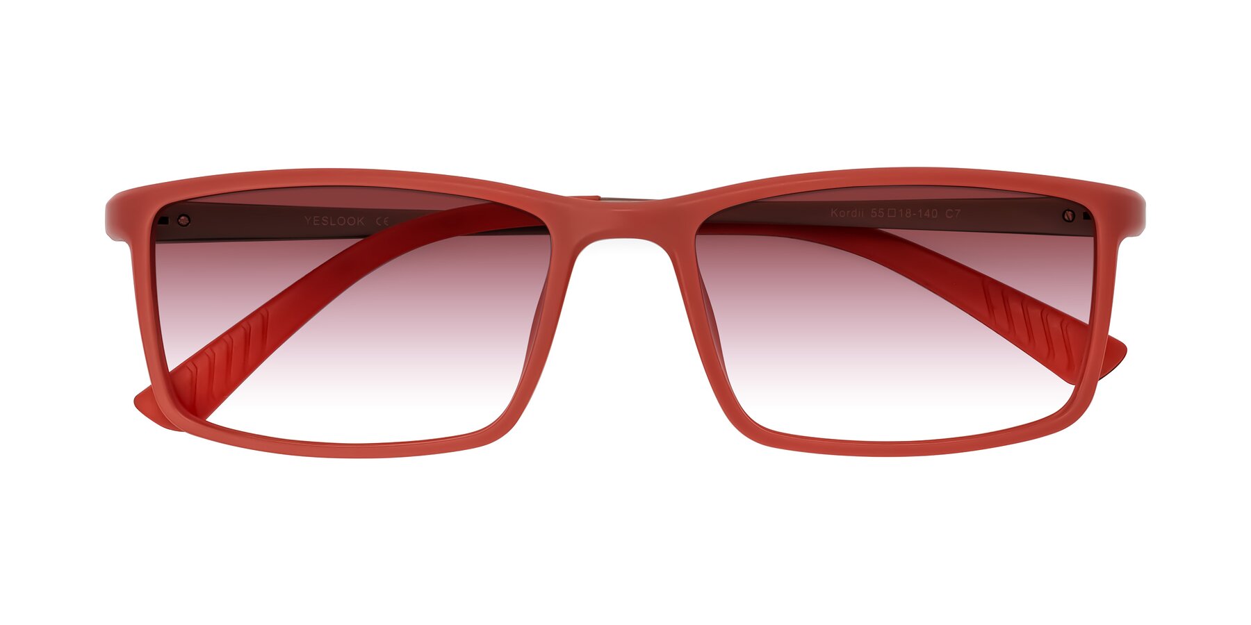 Folded Front of Kordii in Matte Red/Silver with Garnet Gradient Lenses