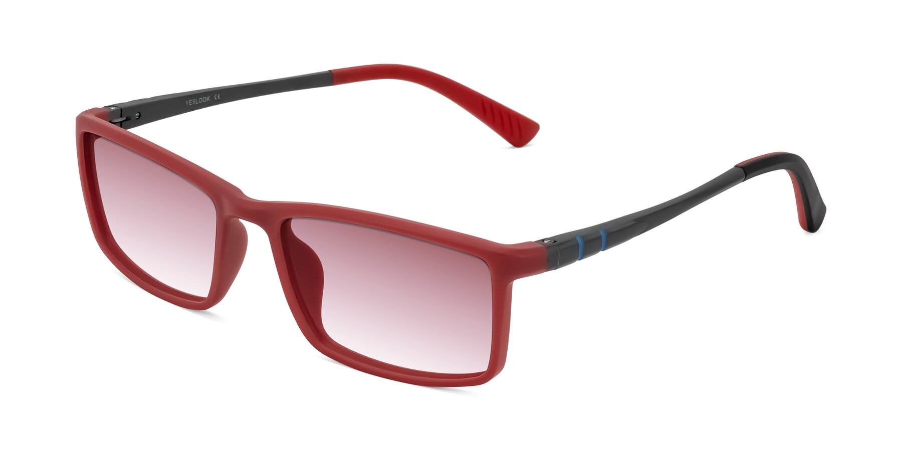 Angle of Kordii in Matte Red/Silver with Garnet Gradient Lenses