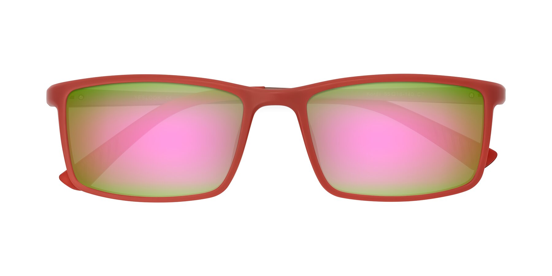 Folded Front of Kordii in Matte Red/Silver with Pink Mirrored Lenses