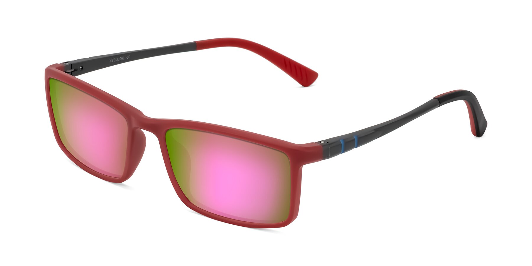 Angle of Kordii in Matte Red/Silver with Pink Mirrored Lenses
