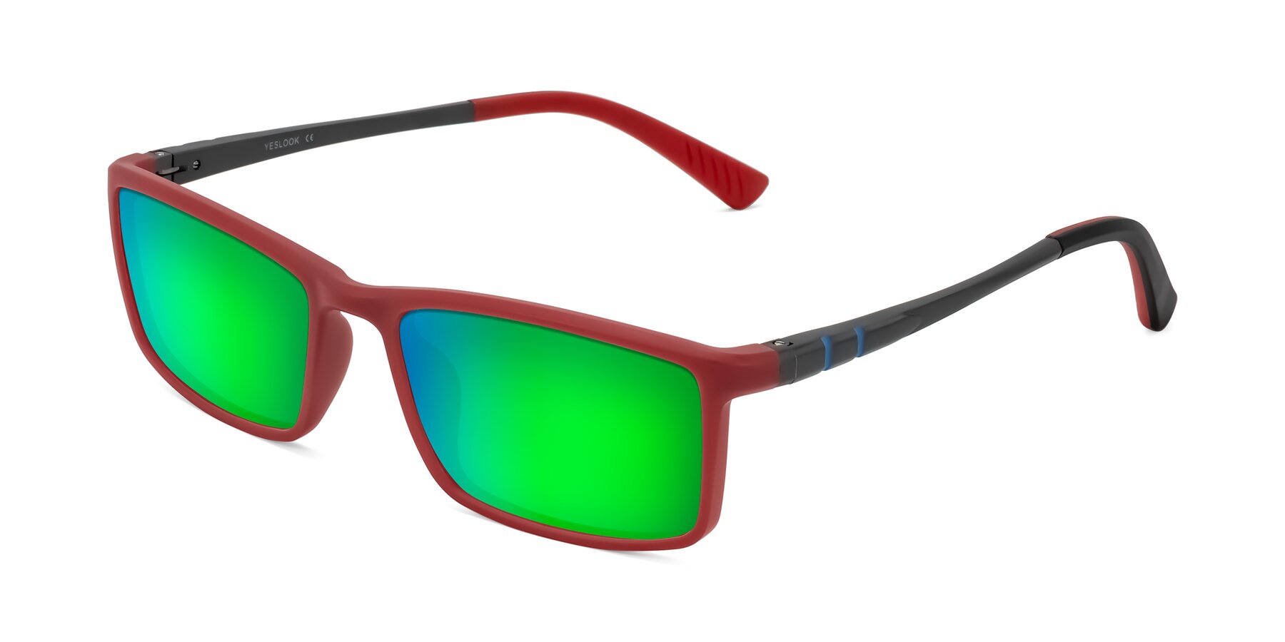 Angle of Kordii in Matte Red/Silver with Green Mirrored Lenses
