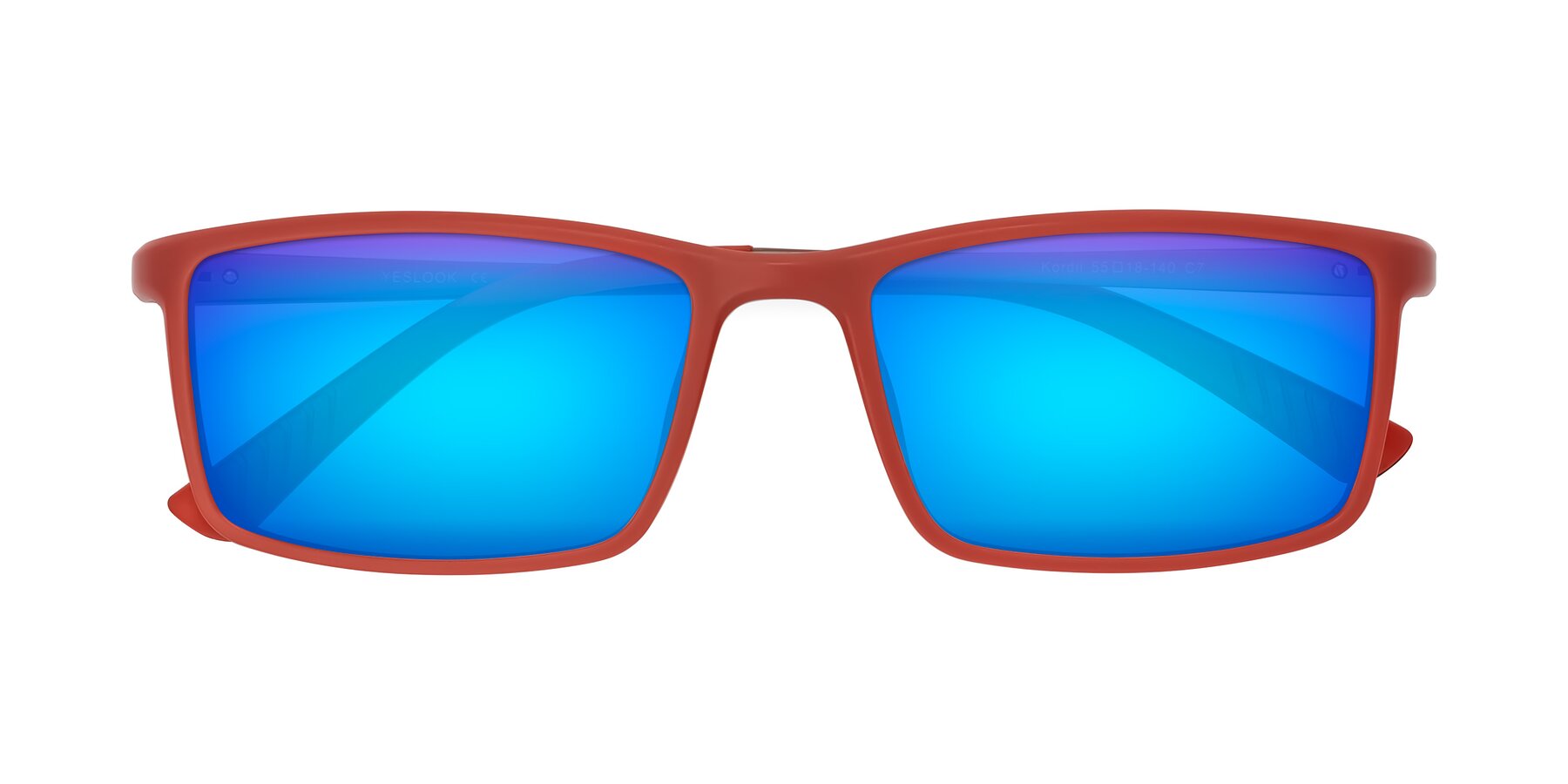 Folded Front of Kordii in Matte Red/Silver with Blue Mirrored Lenses