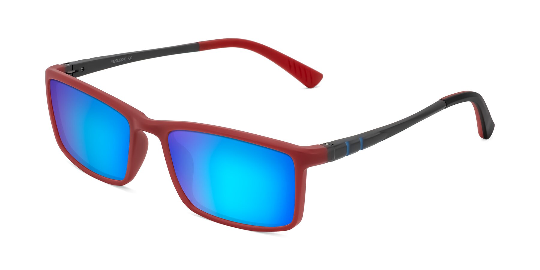 Angle of Kordii in Matte Red/Silver with Blue Mirrored Lenses