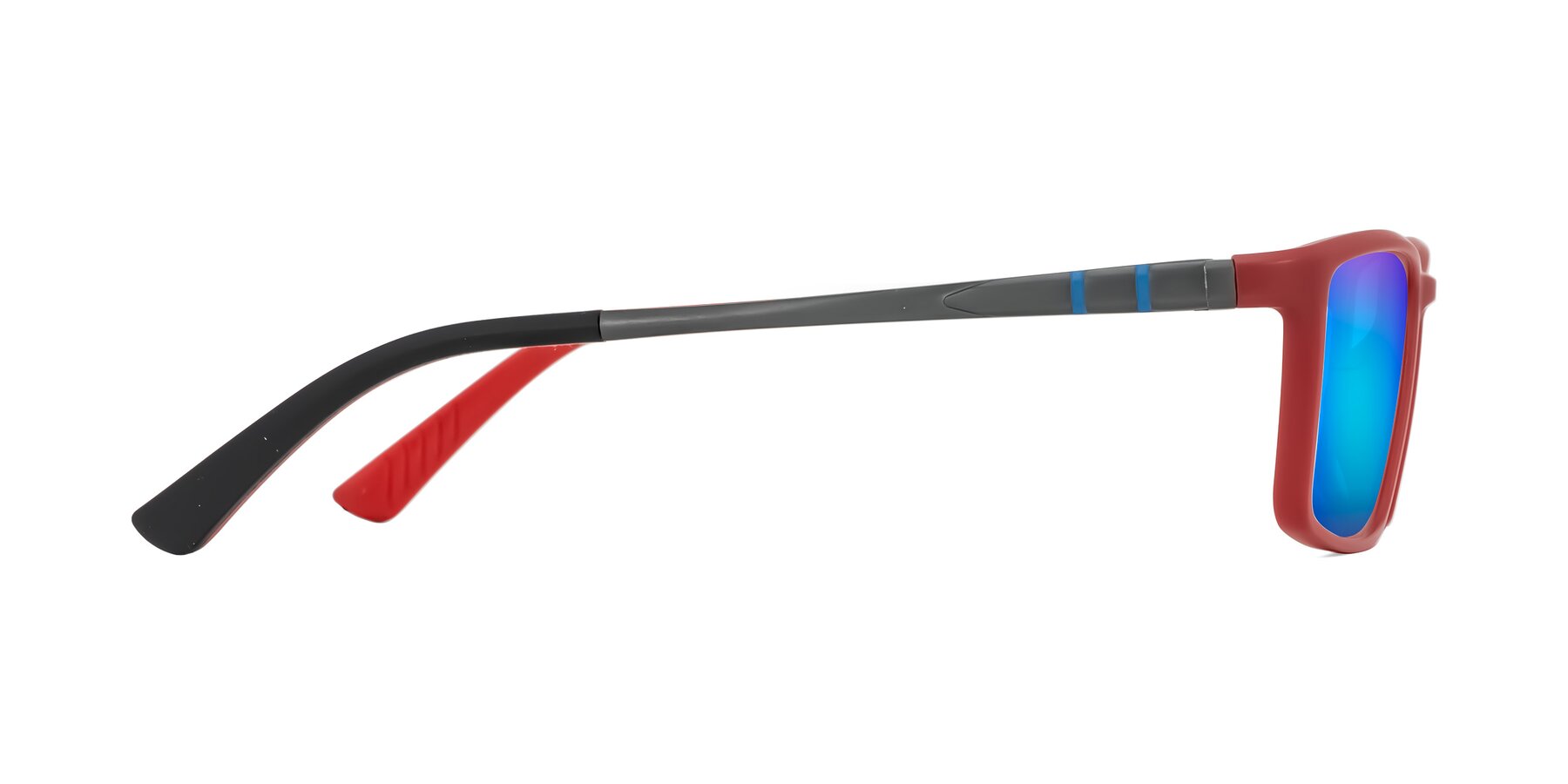 Side of Kordii in Matte Red/Silver with Blue Mirrored Lenses