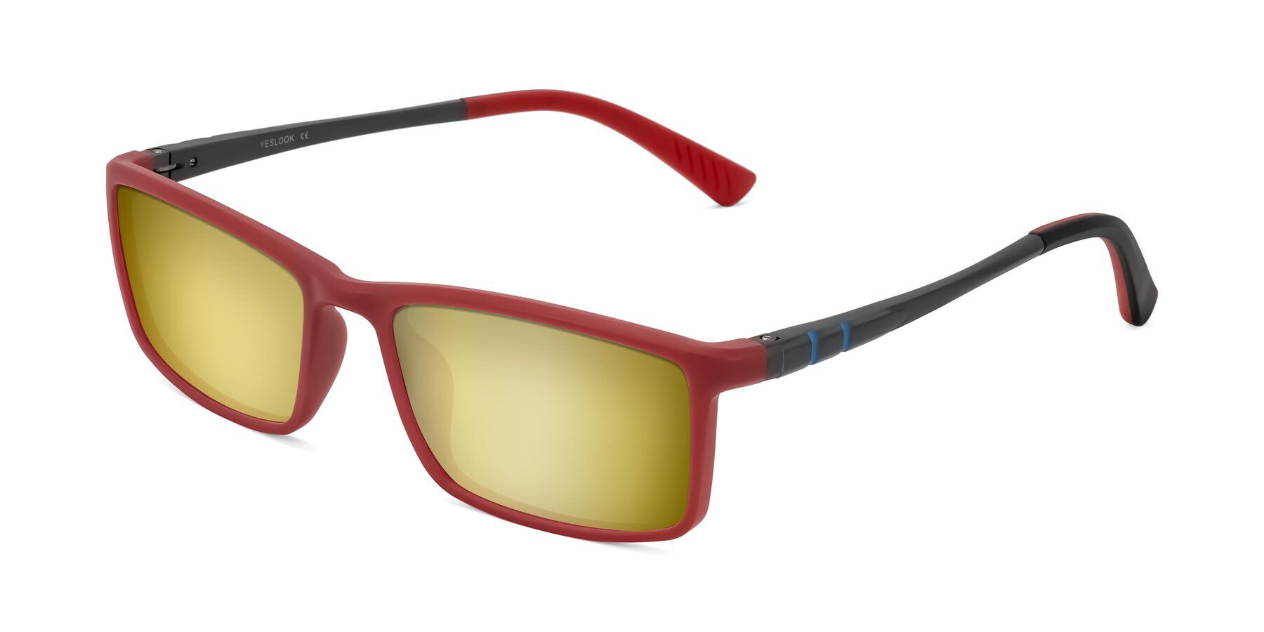 Angle of Kordii in Matte Red/Silver with Gold Mirrored Lenses